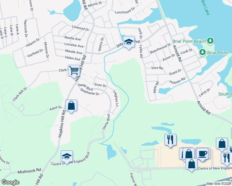 map of restaurants, bars, coffee shops, grocery stores, and more near 3 Jarod Court in Coventry