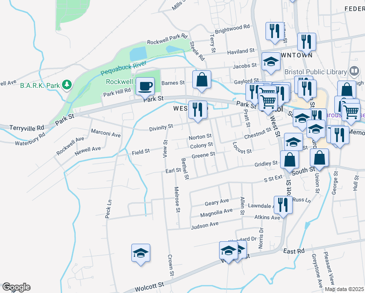 map of restaurants, bars, coffee shops, grocery stores, and more near 68 Norton Street in Bristol