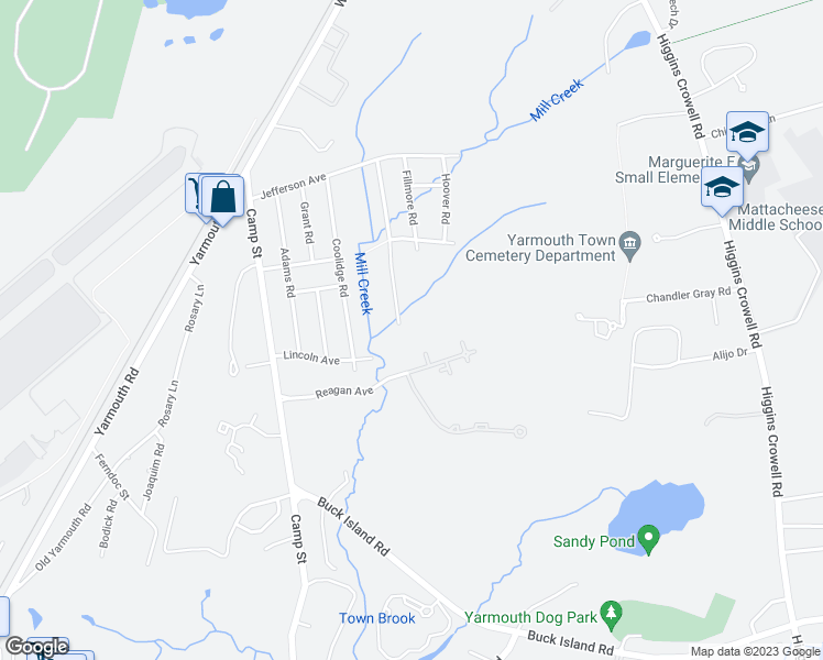 map of restaurants, bars, coffee shops, grocery stores, and more near Unnamed Road in Yarmouth