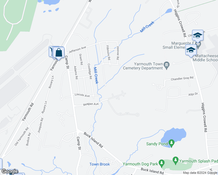 map of restaurants, bars, coffee shops, grocery stores, and more near 248 Camp Street in West Yarmouth