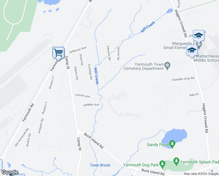 map of restaurants, bars, coffee shops, grocery stores, and more near Unnamed Road in Yarmouth