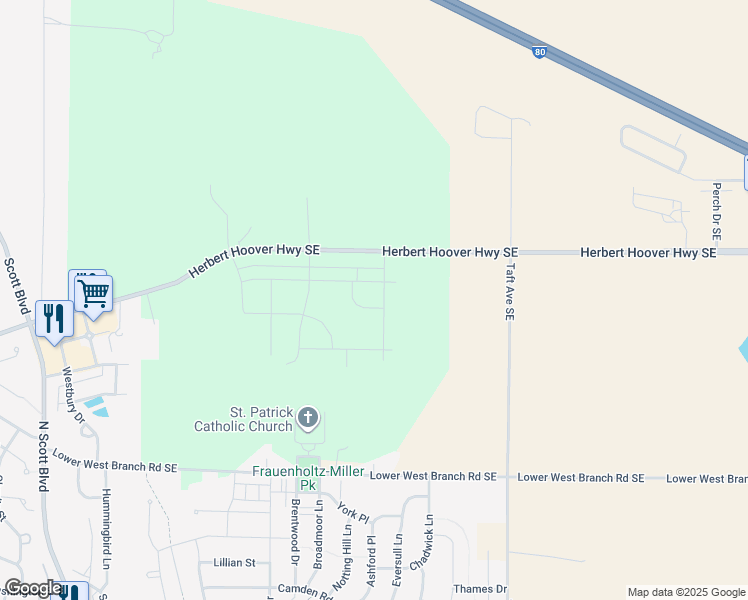 map of restaurants, bars, coffee shops, grocery stores, and more near 718 Silver Charm Lane in Iowa City