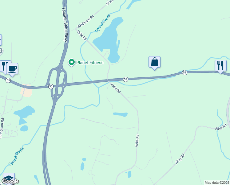 map of restaurants, bars, coffee shops, grocery stores, and more near 93 Velie Road in Lagrangeville