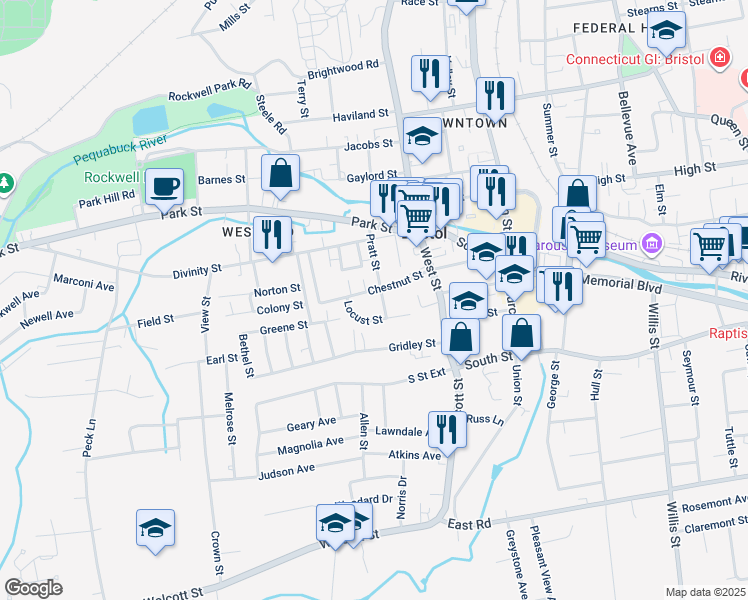 map of restaurants, bars, coffee shops, grocery stores, and more near 54 Chestnut Street in Bristol