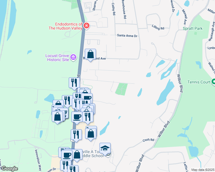 map of restaurants, bars, coffee shops, grocery stores, and more near 36 Evergreen Avenue in Poughkeepsie