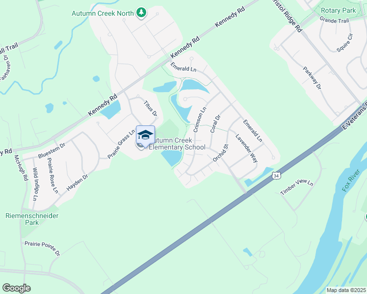 map of restaurants, bars, coffee shops, grocery stores, and more near Autumn Creek Boulevard in Yorkville