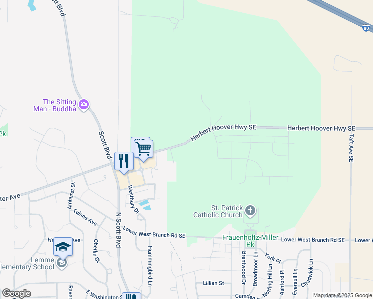 map of restaurants, bars, coffee shops, grocery stores, and more near 4653 Herbert Hoover Highway Southeast in Iowa City