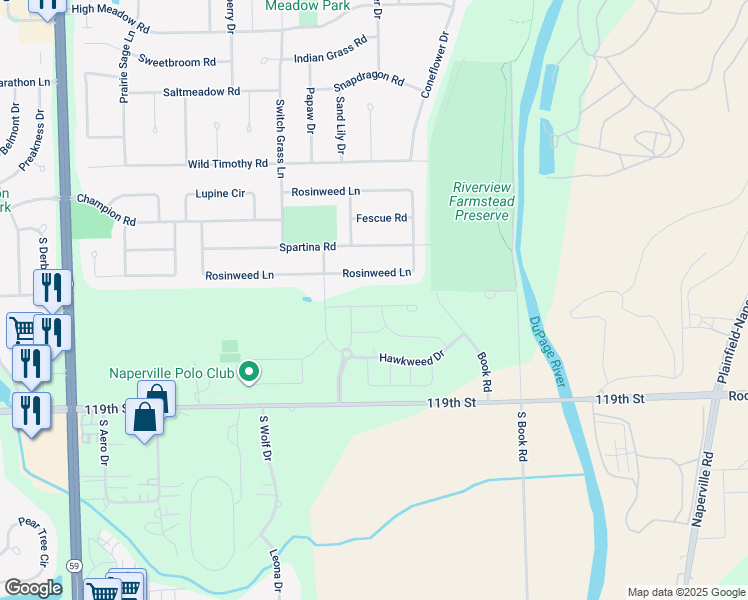 map of restaurants, bars, coffee shops, grocery stores, and more near 2307 Lawlor Lane in Naperville