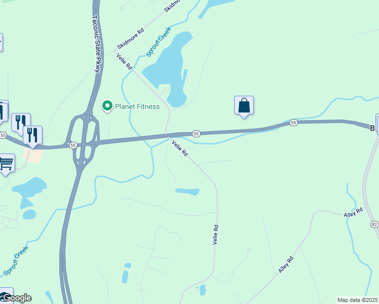 map of restaurants, bars, coffee shops, grocery stores, and more near 94 Velie Road in Lagrangeville