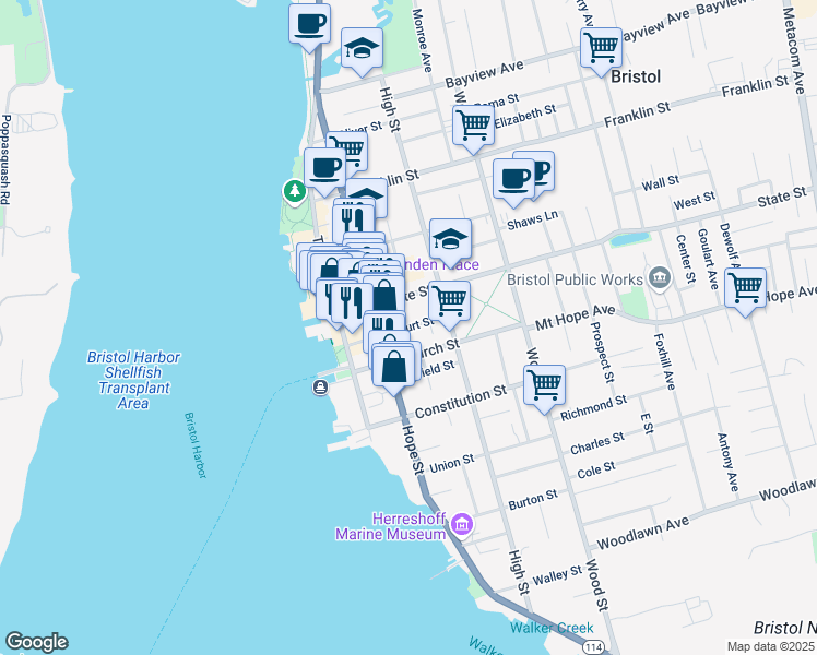 map of restaurants, bars, coffee shops, grocery stores, and more near 48 Court Street in Bristol