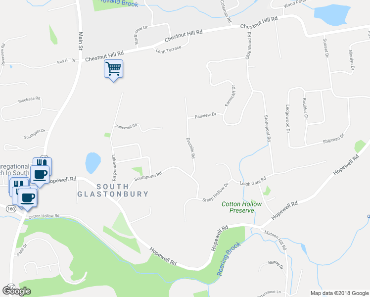 map of restaurants, bars, coffee shops, grocery stores, and more near 57 Drumlin Road in Glastonbury