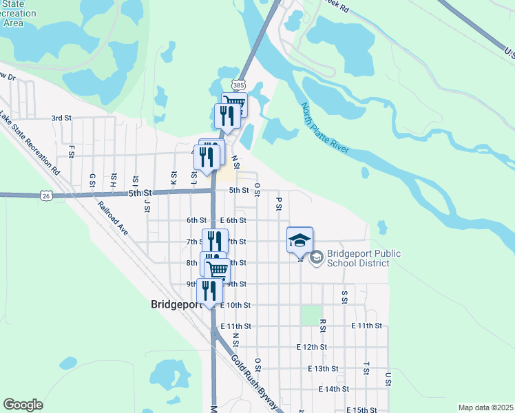 map of restaurants, bars, coffee shops, grocery stores, and more near 500-556 O St in Bridgeport