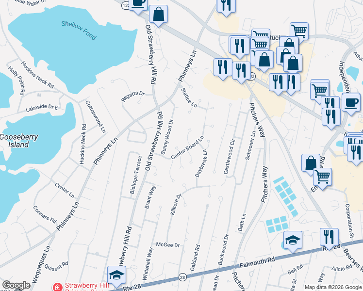 map of restaurants, bars, coffee shops, grocery stores, and more near 11 Eventide Lane in Barnstable