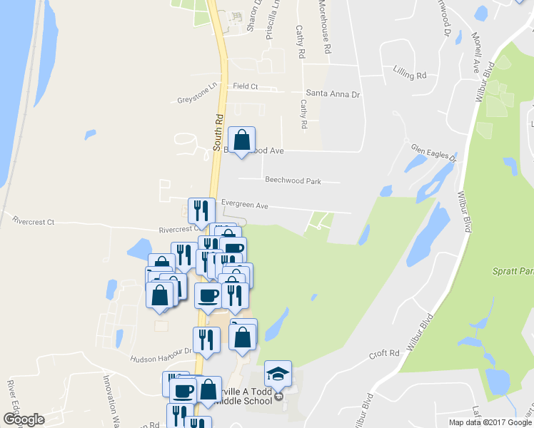 map of restaurants, bars, coffee shops, grocery stores, and more near 22 Evergreen Avenue in Poughkeepsie