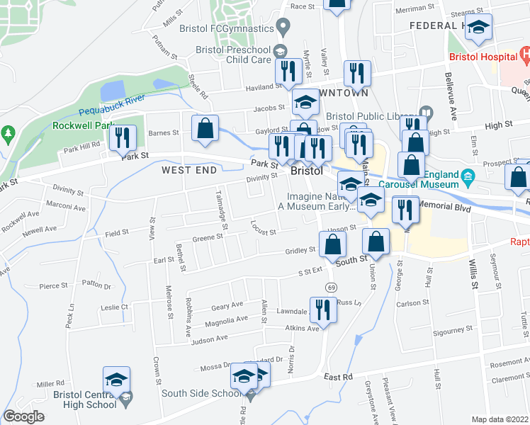 map of restaurants, bars, coffee shops, grocery stores, and more near 82 Chestnut Street in Bristol
