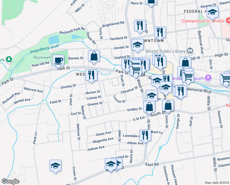 map of restaurants, bars, coffee shops, grocery stores, and more near 96 Chestnut Street in Bristol