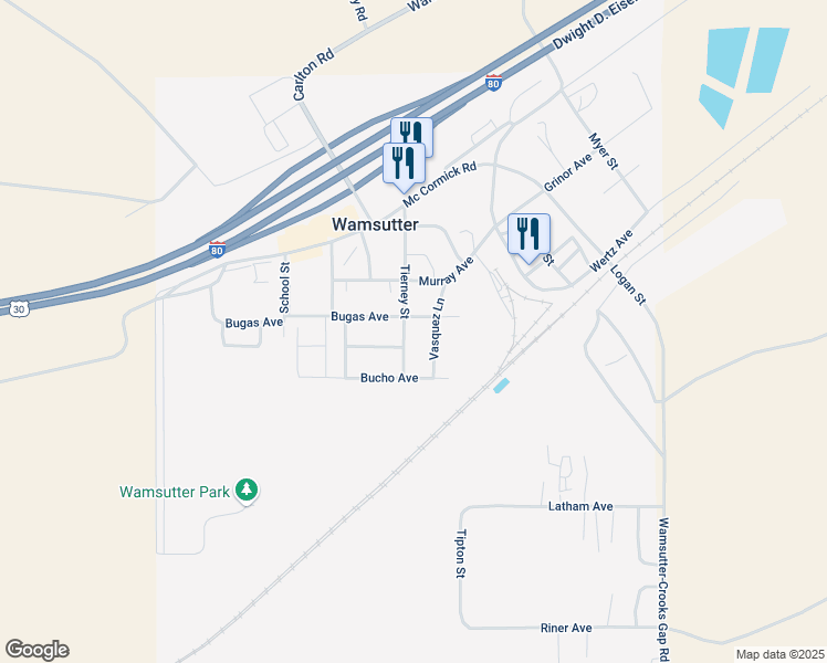 map of restaurants, bars, coffee shops, grocery stores, and more near Bugas Avenue in Wamsutter