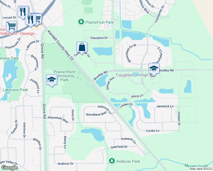 map of restaurants, bars, coffee shops, grocery stores, and more near 215 Dorset Avenue in Oswego