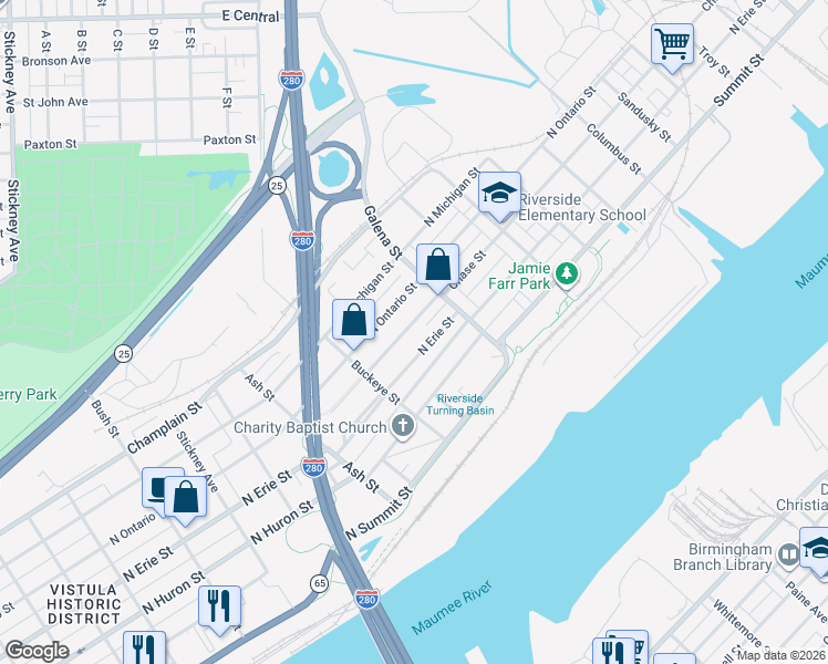 map of restaurants, bars, coffee shops, grocery stores, and more near 1956 Chase Street in Toledo