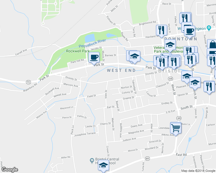 map of restaurants, bars, coffee shops, grocery stores, and more near 23 View Street in Bristol
