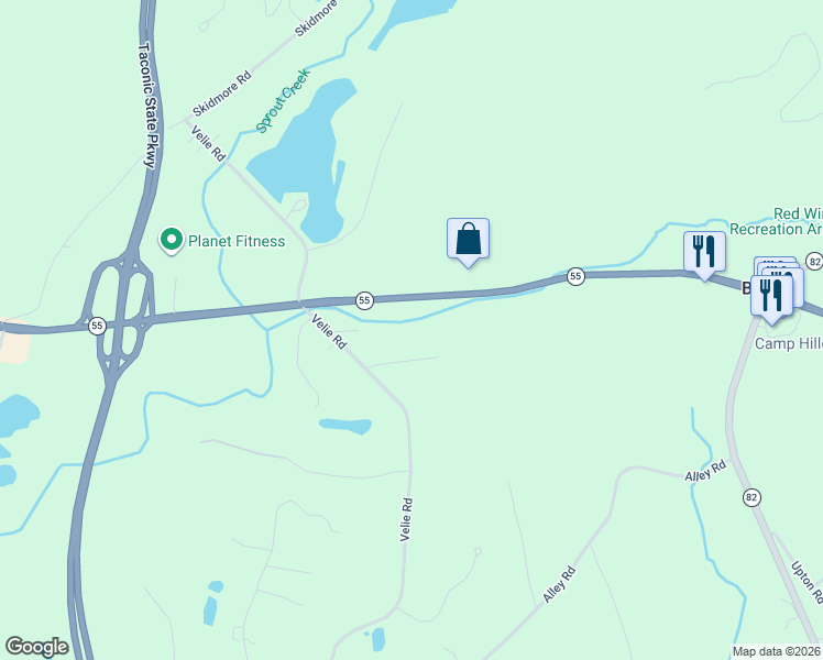 map of restaurants, bars, coffee shops, grocery stores, and more near 88 Velie Road in Lagrangeville