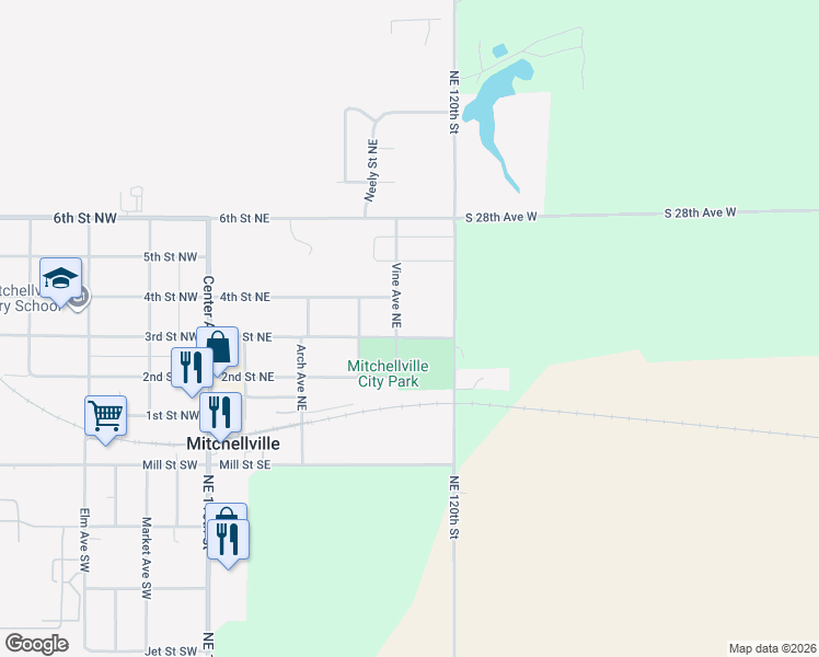 map of restaurants, bars, coffee shops, grocery stores, and more near 304 Jasper Avenue Southeast in Mitchellville