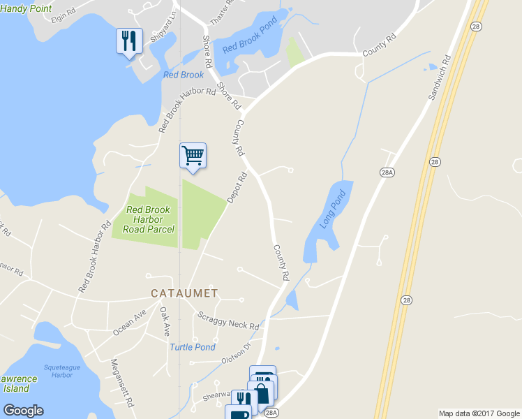 map of restaurants, bars, coffee shops, grocery stores, and more near 1202 County Road in Bourne
