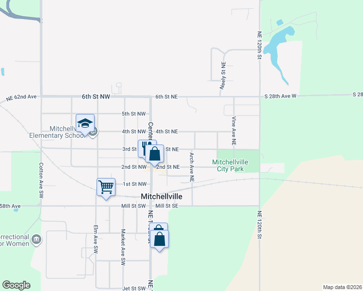 map of restaurants, bars, coffee shops, grocery stores, and more near 209 3rd Street Northeast in Mitchellville