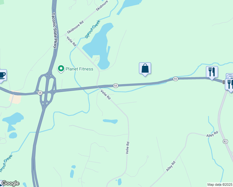 map of restaurants, bars, coffee shops, grocery stores, and more near 94 Velie Road in Lagrangeville