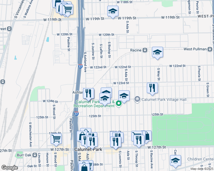 map of restaurants, bars, coffee shops, grocery stores, and more near 1437 West 123rd Street in Calumet Park