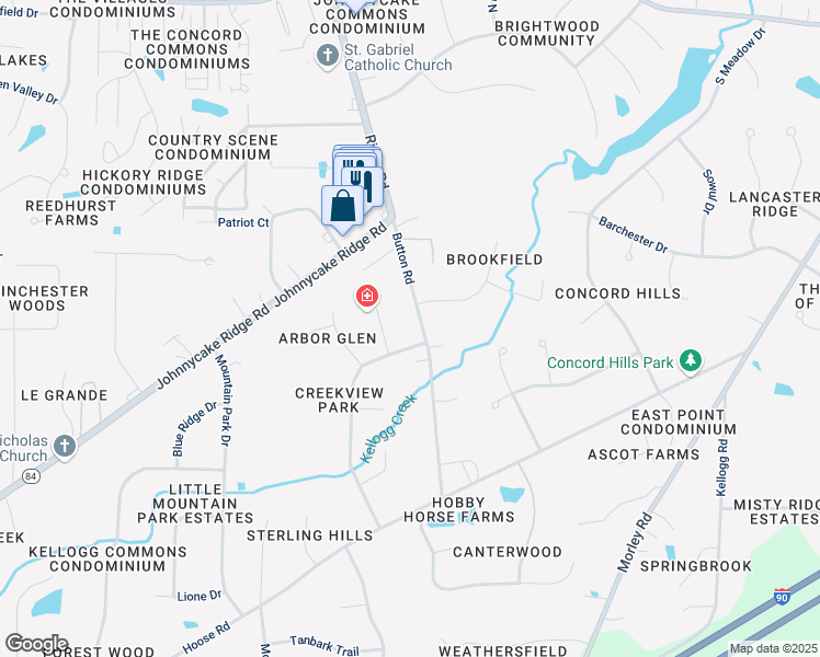 map of restaurants, bars, coffee shops, grocery stores, and more near 7338 Button Road in Mentor