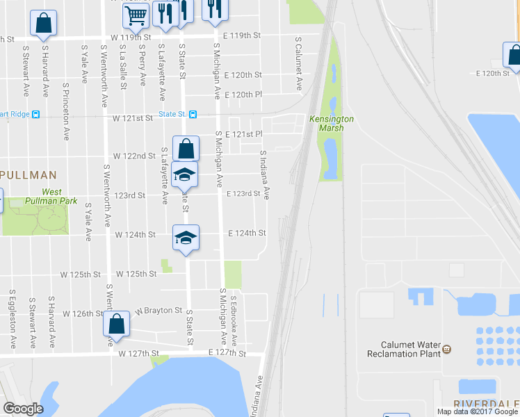 map of restaurants, bars, coffee shops, grocery stores, and more near 12322 South Indiana Avenue in Chicago