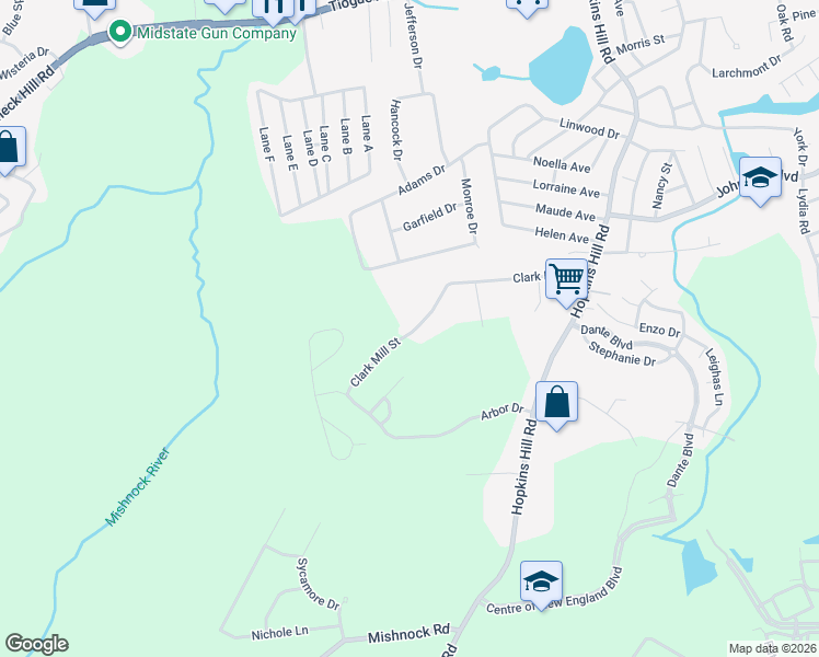 map of restaurants, bars, coffee shops, grocery stores, and more near 48 Clark Mill Street in Coventry