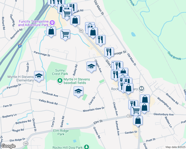map of restaurants, bars, coffee shops, grocery stores, and more near 50 Chapin Avenue in Rocky Hill