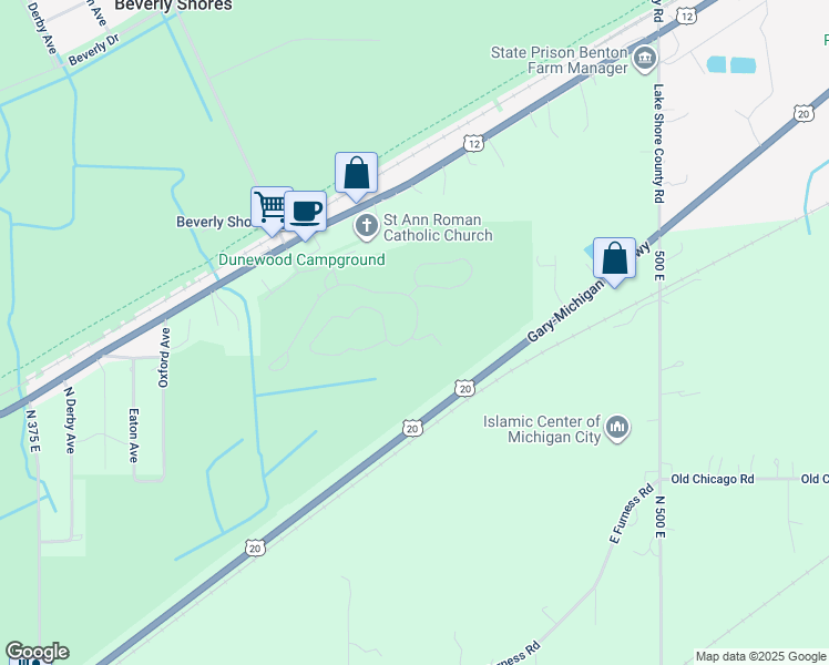 map of restaurants, bars, coffee shops, grocery stores, and more near Buttonbush Lane in Chesterton