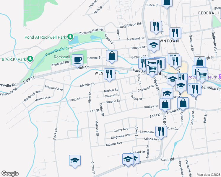 map of restaurants, bars, coffee shops, grocery stores, and more near 28 Norton Street in Bristol