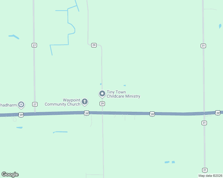 map of restaurants, bars, coffee shops, grocery stores, and more near 56893 County Road 29 in Goshen