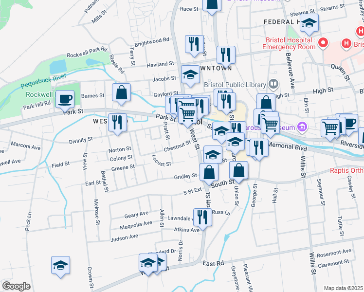 map of restaurants, bars, coffee shops, grocery stores, and more near 35 Chestnut Street in Bristol