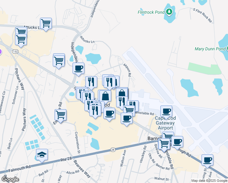 map of restaurants, bars, coffee shops, grocery stores, and more near 768 Iyannough Road in Barnstable