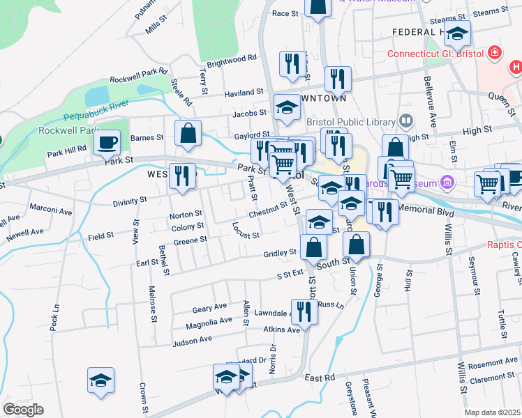 map of restaurants, bars, coffee shops, grocery stores, and more near 54 Chestnut Street in Bristol