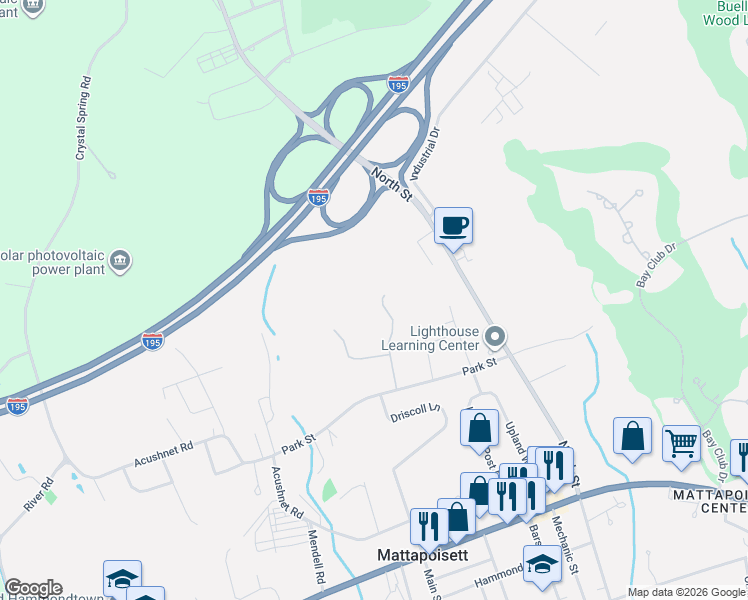 map of restaurants, bars, coffee shops, grocery stores, and more near 13 Park Place in Mattapoisett