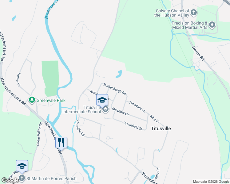 map of restaurants, bars, coffee shops, grocery stores, and more near 110 Meadow Lane in Poughkeepsie