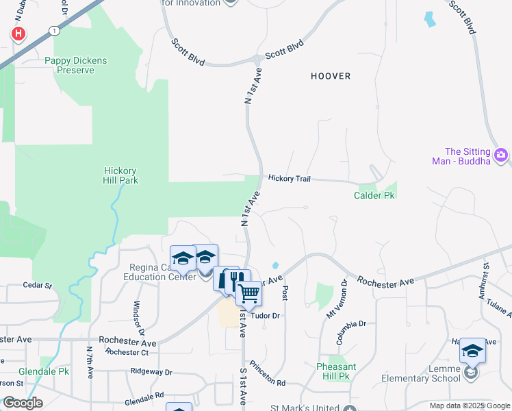 map of restaurants, bars, coffee shops, grocery stores, and more near 9 North 1st Avenue in Iowa City