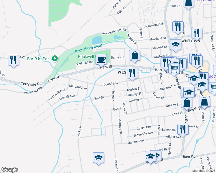 map of restaurants, bars, coffee shops, grocery stores, and more near 289 Divinity Street in Bristol