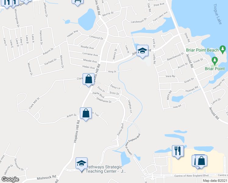 map of restaurants, bars, coffee shops, grocery stores, and more near 9 Enzo Drive in Coventry