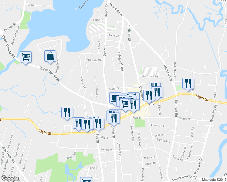 map of restaurants, bars, coffee shops, grocery stores, and more near 11 North Street in Dennis