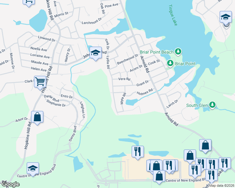 map of restaurants, bars, coffee shops, grocery stores, and more near 6 Tulip Road in Coventry