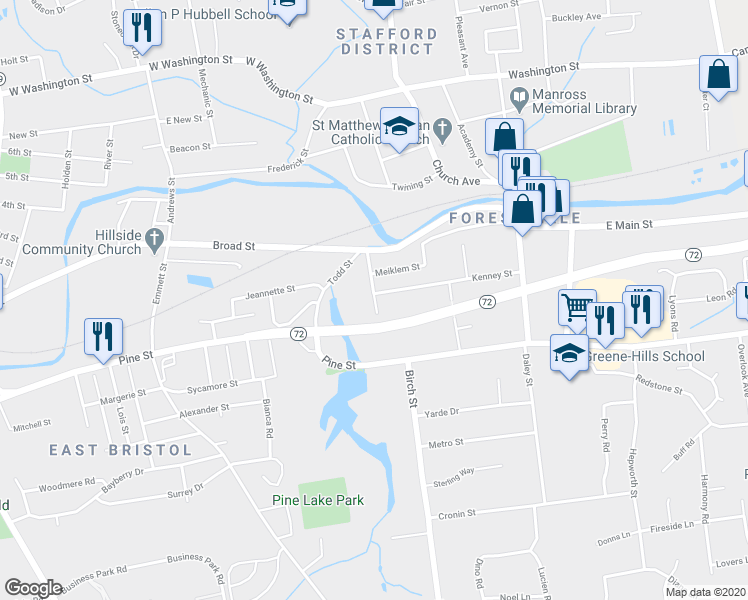 map of restaurants, bars, coffee shops, grocery stores, and more near 66 Broad Place in Bristol