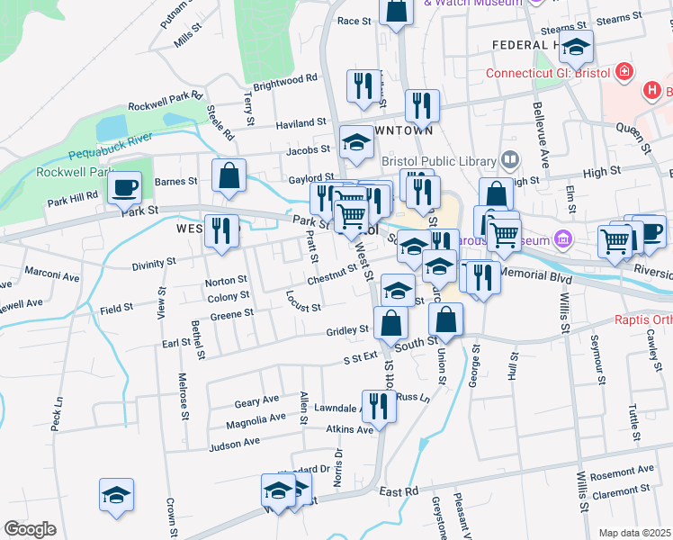 map of restaurants, bars, coffee shops, grocery stores, and more near 54 Chestnut Street in Bristol