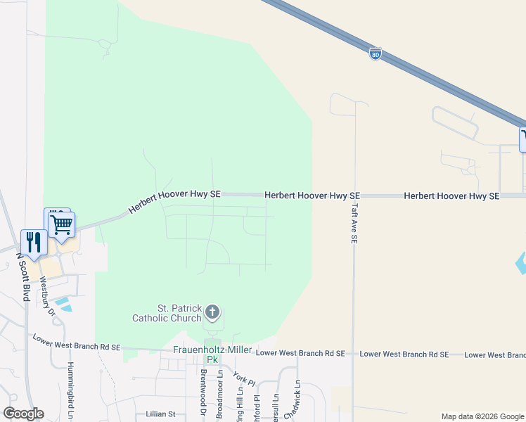 map of restaurants, bars, coffee shops, grocery stores, and more near 4757 Herbert Hoover Highway Southeast in Iowa City